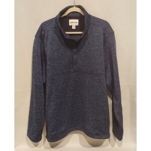 Lands End Mens Navy (Brushed) Sweater Fleece Snap Neck Pullover Jacket Size XXL